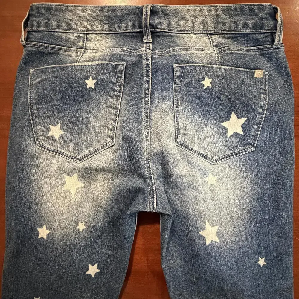 Bebe Heartbreaker Crop Stars Jeans Constellation Wash Embellished Rhinestone 28 - Picture 7 of 16